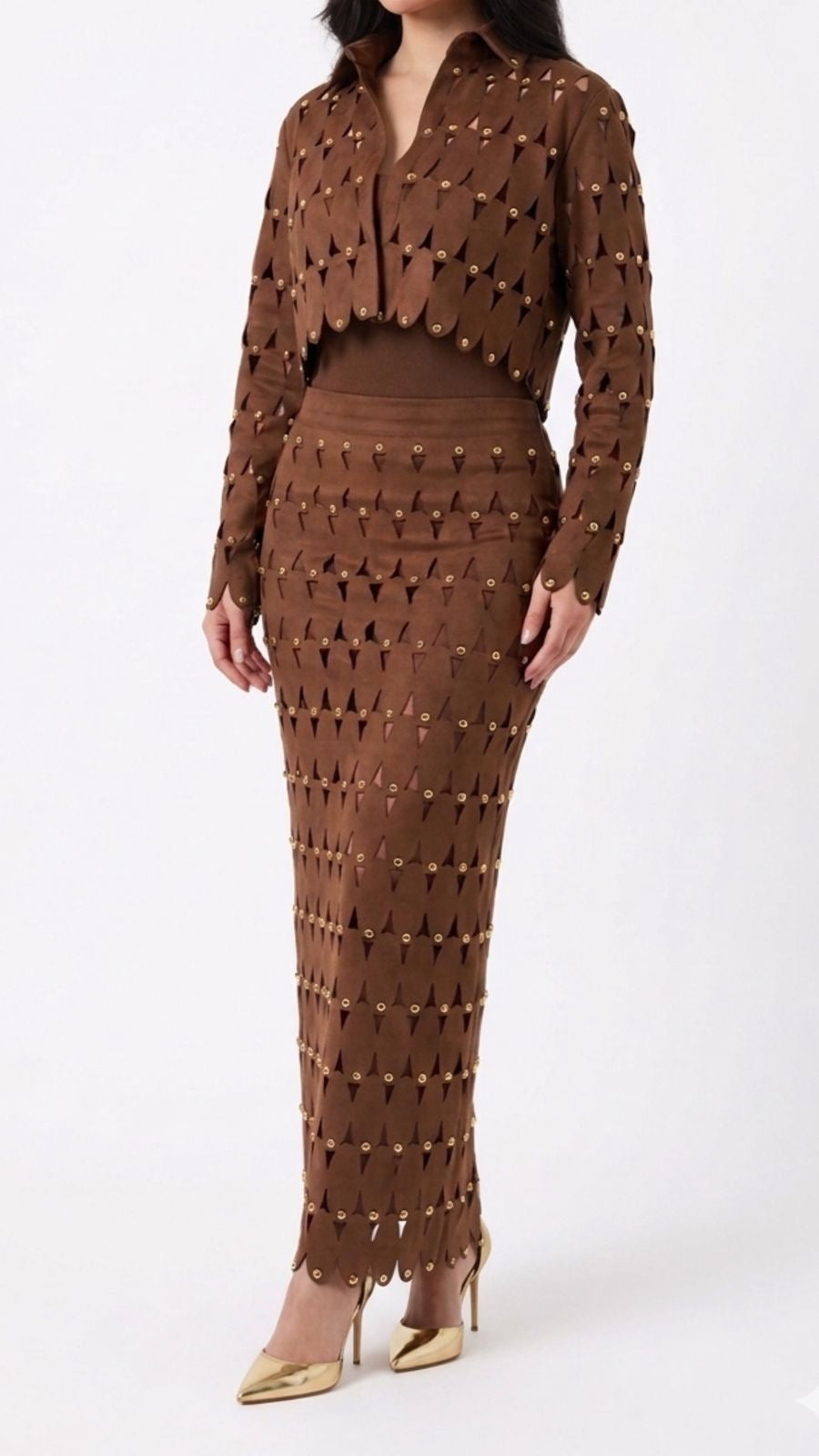 Brown studded elegance set