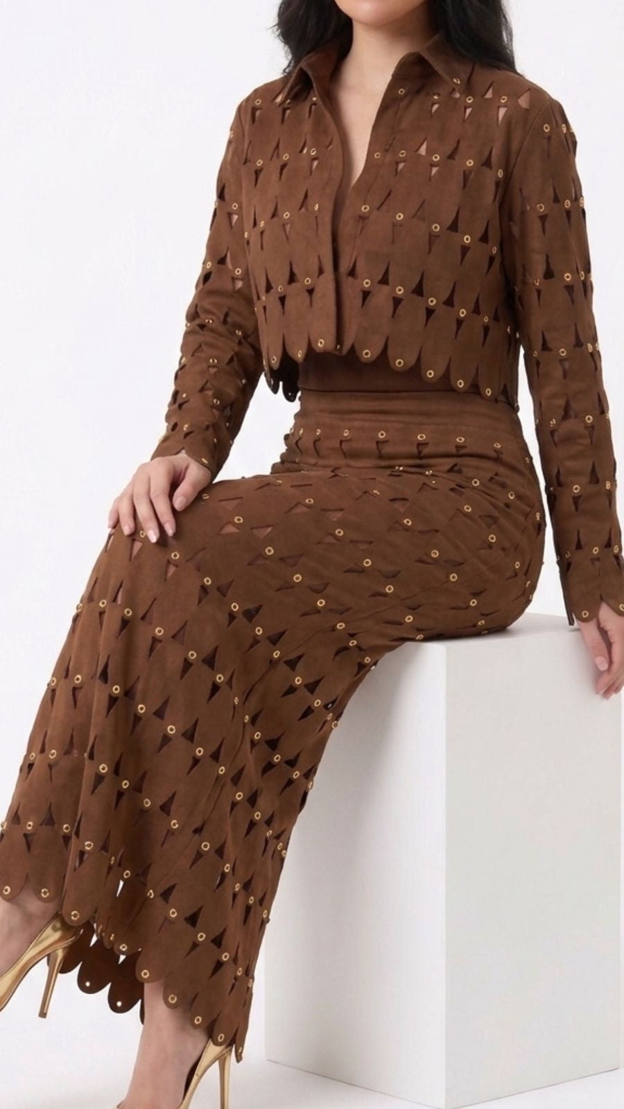 Brown studded elegance set